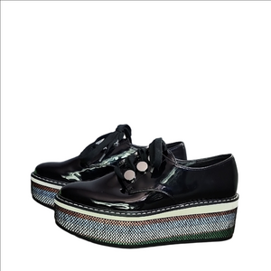 ZARA Black Patent Platform Shoes with Multicolor Sole